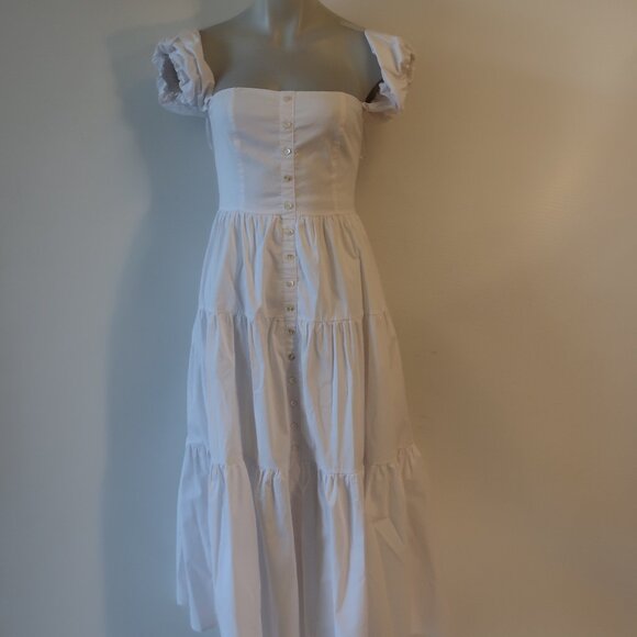 Womens Staud Elio White Off-The-Shoulder Midi Dress 4 - Picture 4 of 16